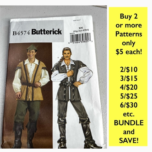 Butter Other - Butterick B4574 Men's Renaissance Costume Pattern - cut